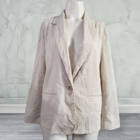 Briggs One Closure Linen Blend Beige Blazer Size Small - Picture 1 of 9